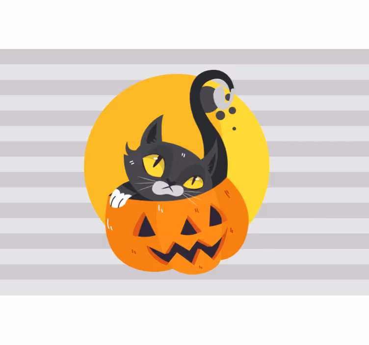 Grey blind with pumpkins and black cat design - TenStickers