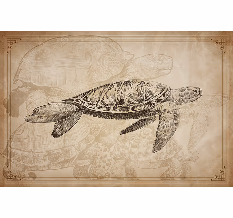 Beige blind with unique hand-drawn turtles - TenStickers