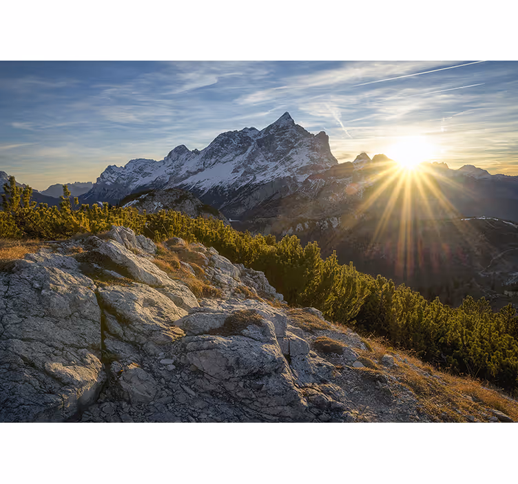 Bedroom blind sun glistening in the mountains - TenStickers
