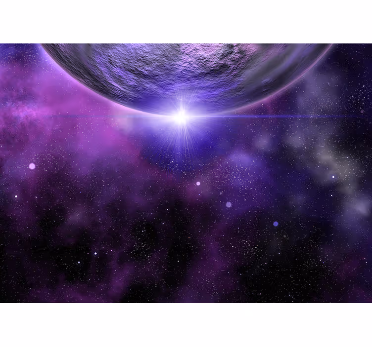 Bedroom blind in purple space with planet - TenStickers