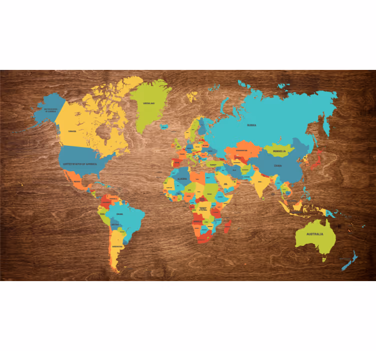 Childrens blind wooden triptych world map - TenStickers