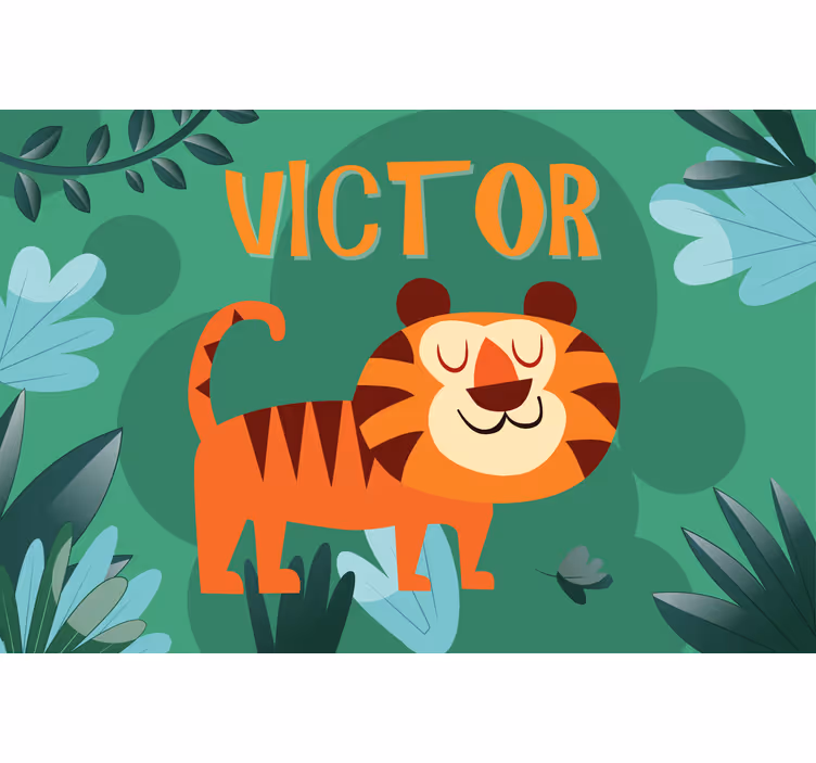 Childrens blind cute tiger for boy with name - TenStickers