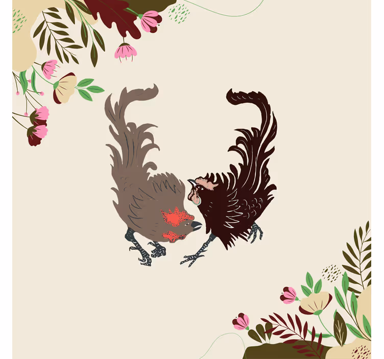 Beige blind featuring two roosters with foliage - TenStickers