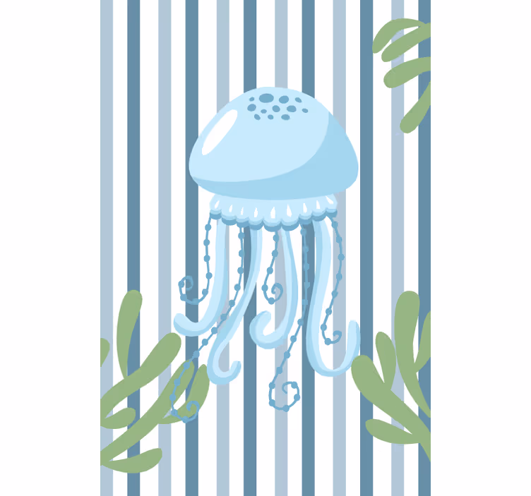 Bathroom blind featuring blue jellyfish design - TenStickers