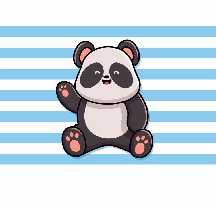 Funky roller blind happy panda on striped background - TenStickers