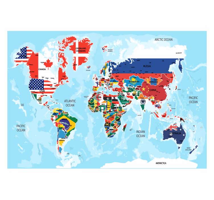 World map roller blind with country flags - TenStickers