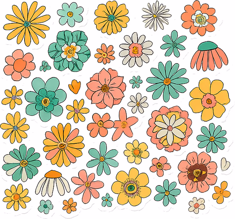 Flower roller blind colorful retro 70s floral collection - TenStickers