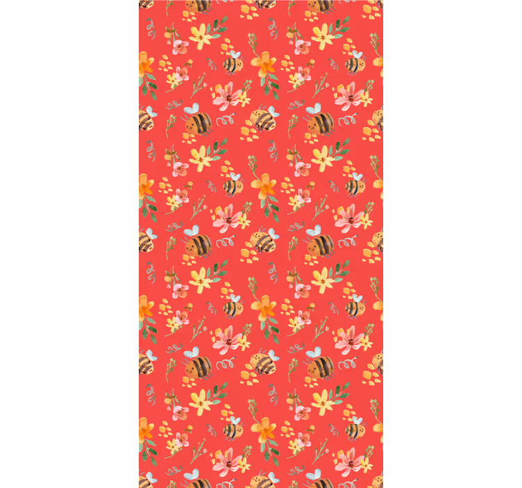 Red blind with retro bees and flowers design - TenStickers
