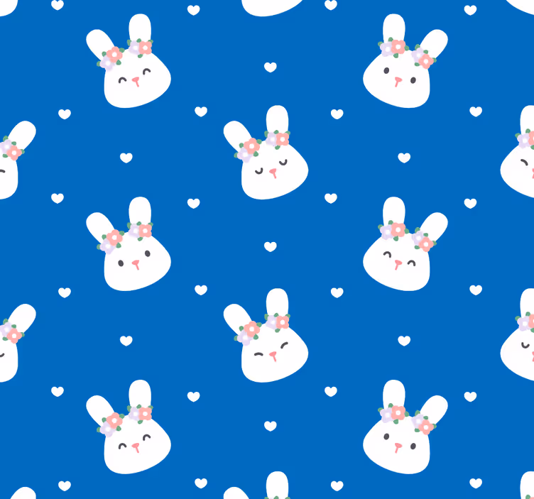 Nursery blind cute rabbits on blue background - TenStickers