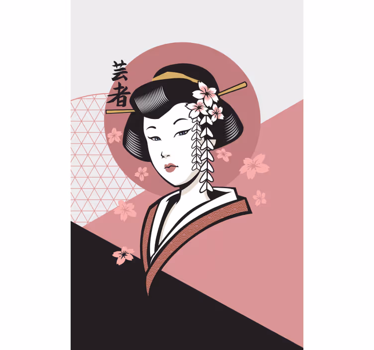 Elegant Japanese Woman Blind painting - TenStickers