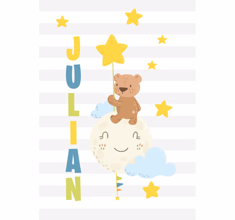 Bear holding star with name childrens blind - TenStickers