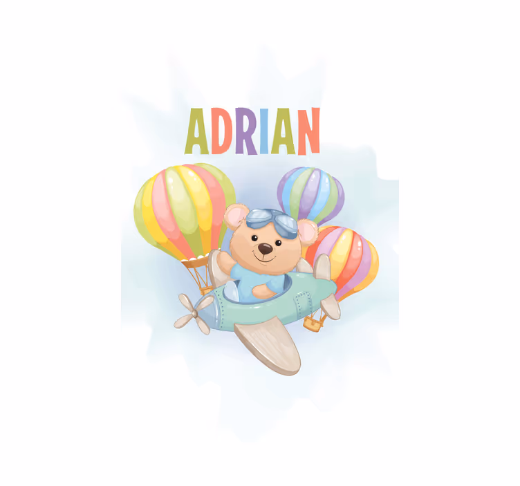 Bear in airplane with name childrens blind - TenStickers