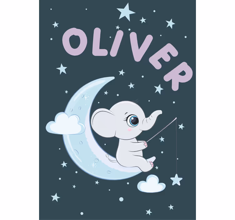 Elephant moon with name nursery blind - TenStickers