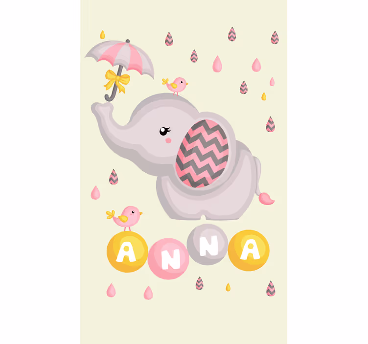 Baby elephant with name and umbrella childrens blind - TenStickers