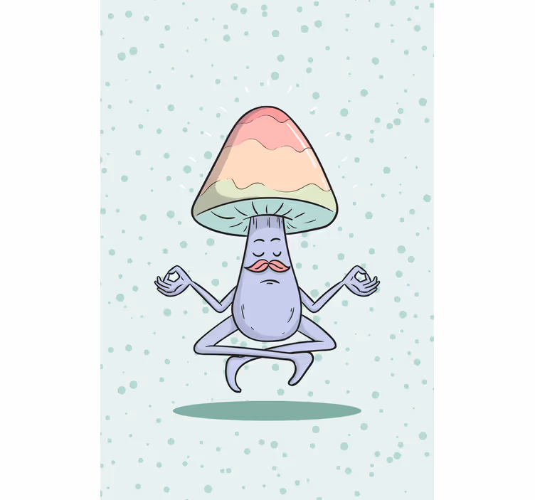 Meditating Mushroom Character funky roller blind - TenStickers