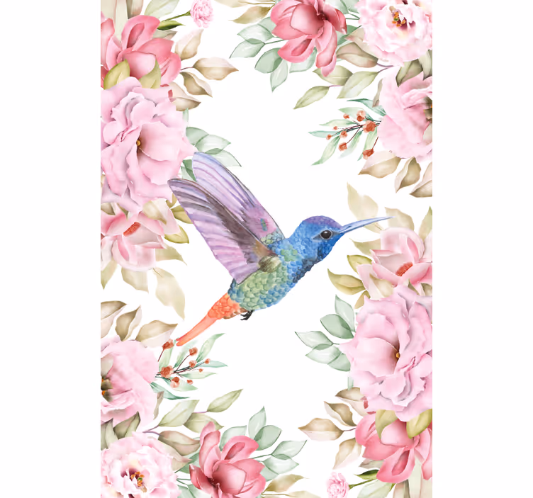 Hummingbird Among Roses flowers and plant blind - TenStickers
