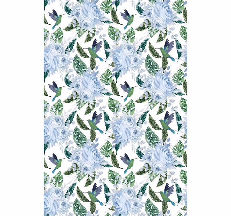 Blue garden with birds Flowers and plant blind - TenStickers