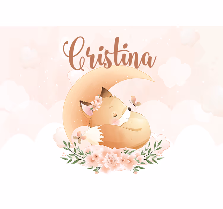 Sleeping fox on moon with name childrens blind - TenStickers