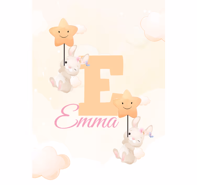 Bunnies with stars with name childrens blind - TenStickers