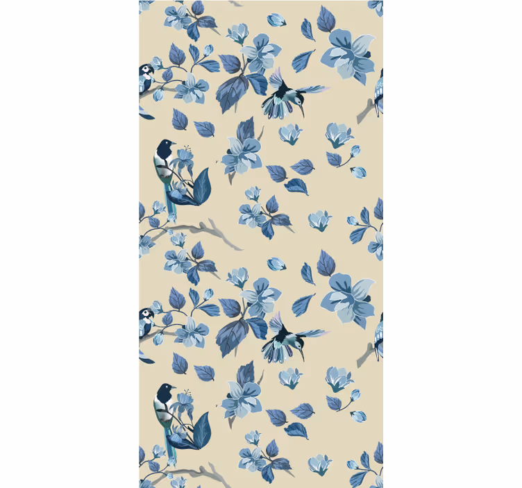 Blue birds and leaves flowers and plant blind - TenStickers