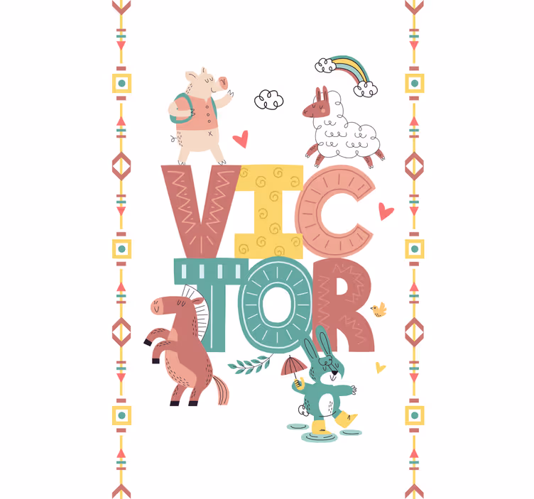 Boho animals with name childrens blind - TenStickers