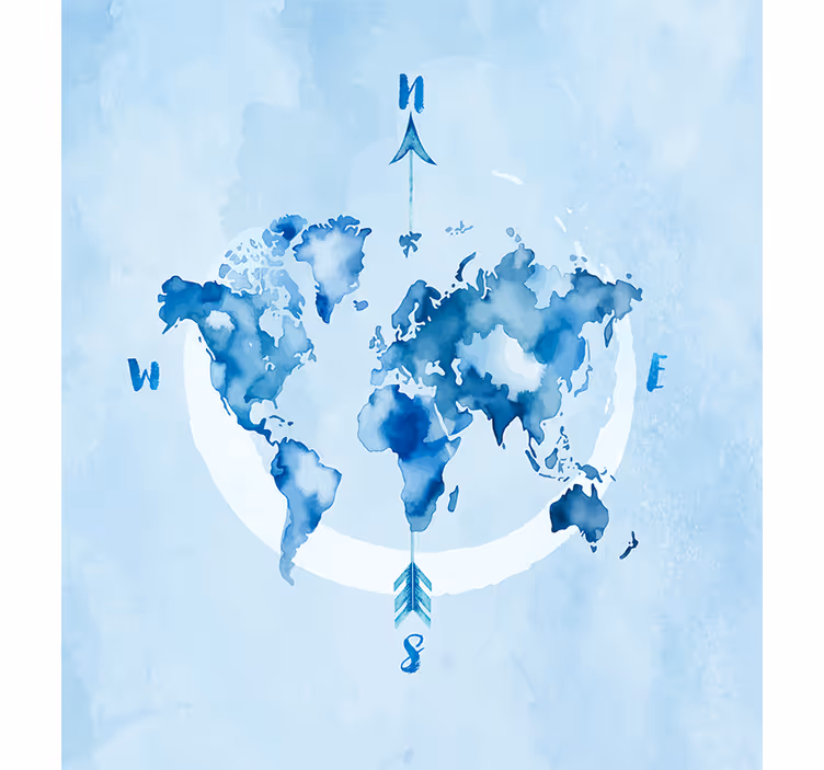 watercolor blue planisphere World map blind - TenStickers