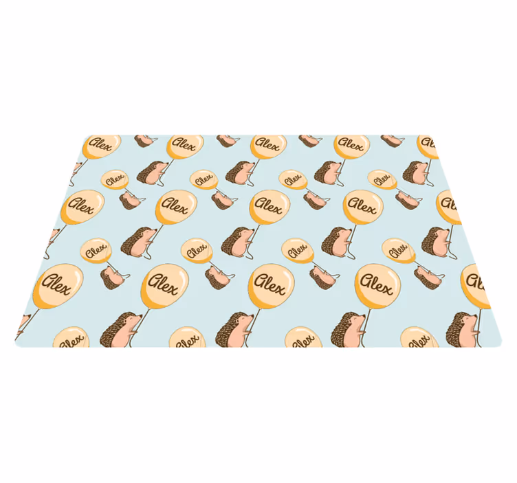 Hedgehog with balloons with name children placemat - TenStickers