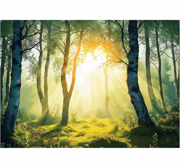 Forest wall mural sunlit birch tree design - TenStickers
