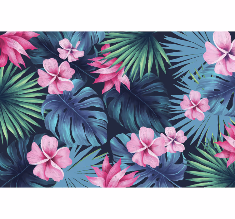 Jungle wall mural tropical leaves and flowers - TenStickers