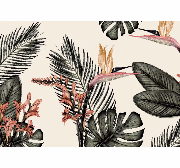 Jungle wall mural tropical charcoal design - TenStickers