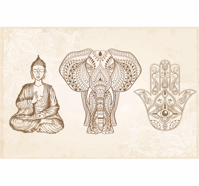 Buddha mural with hamsa hand symbol - TenStickers