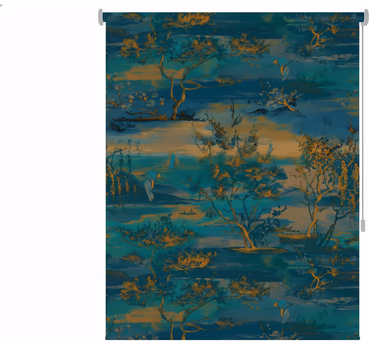 Bathroom mural blue and gold asian landscape - TenStickers