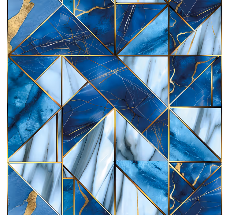 Kitchen wall mural geometric blue marble and gold effect - TenStickers