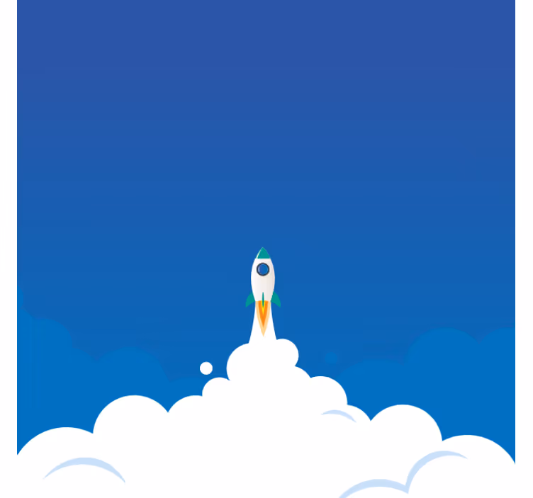 Blue wall mural cartoon rocket launch to space - TenStickers