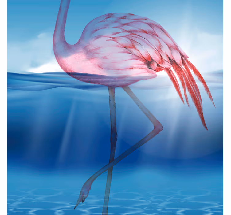 Blue wall mural with underwater flamingo design - TenStickers