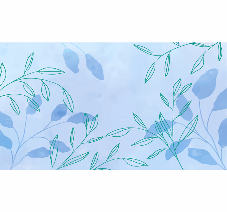 Blue wall mural watercolor elegant leaves design - TenStickers
