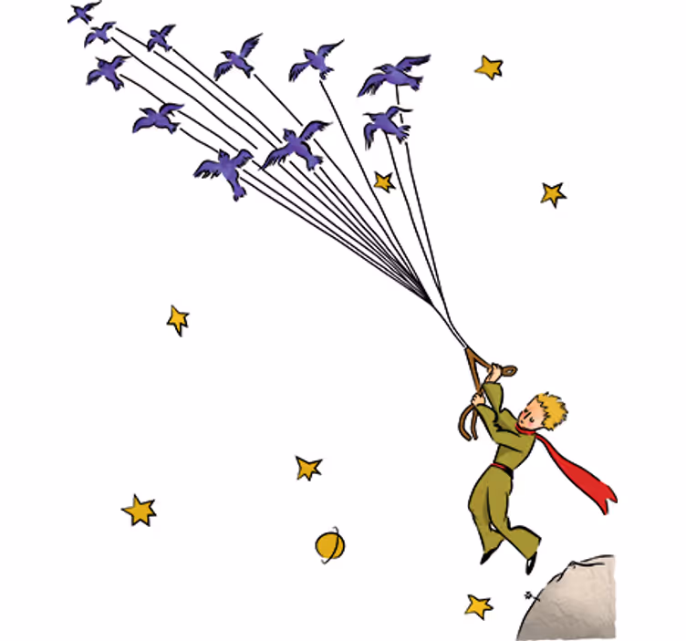 White wall mural flying colorful little prince - TenStickers