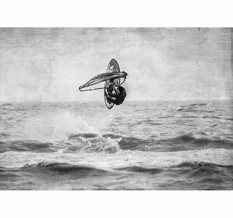 Grey wall mural black and white windsurf - TenStickers