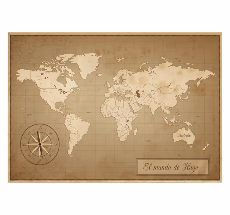 Brown wall mural vintage world map with name - TenStickers