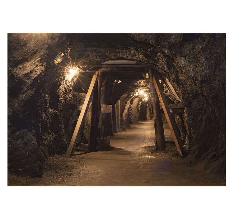 Brown wall mural old wooden gold mine artwork - TenStickers