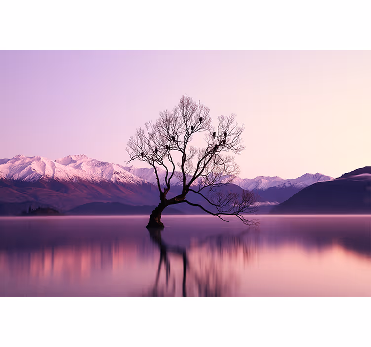 Purple wall mural autumn tree with crows - TenStickers