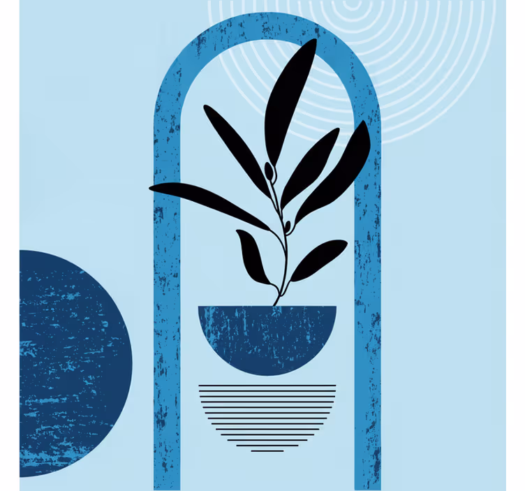 Blue wall mural with abstract shapes in minimal style - TenStickers