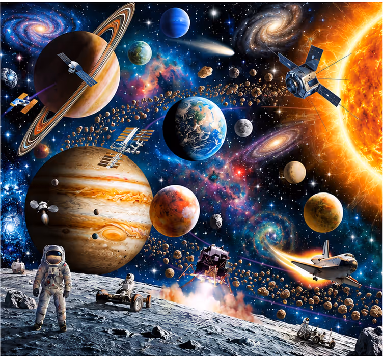 Space wall mural solar system design - TenStickers
