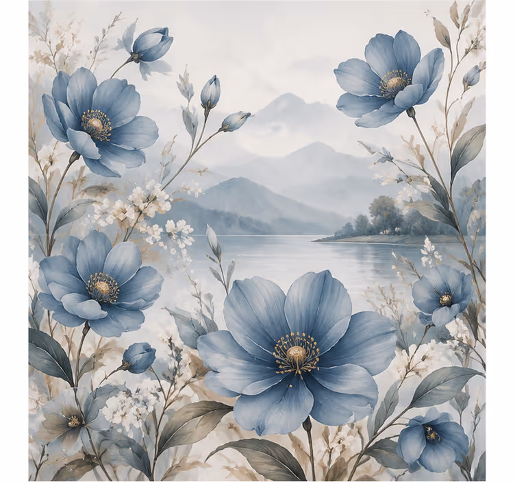 Nature wall mural blue flower design - TenStickers