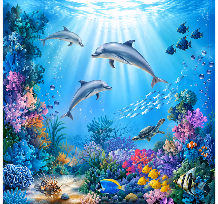Dolphin under the sea mural - TenStickers