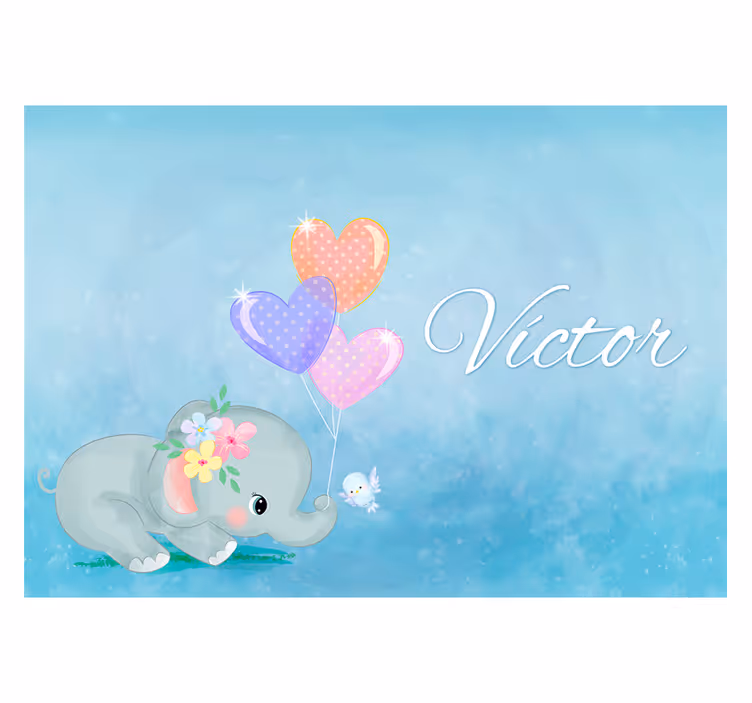 Baby elephant personalised  Nursery Mural - TenStickers