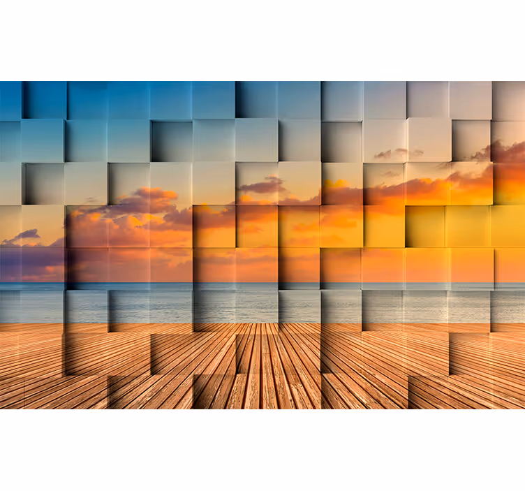 3d wall mural sunset ocean view - TenStickers