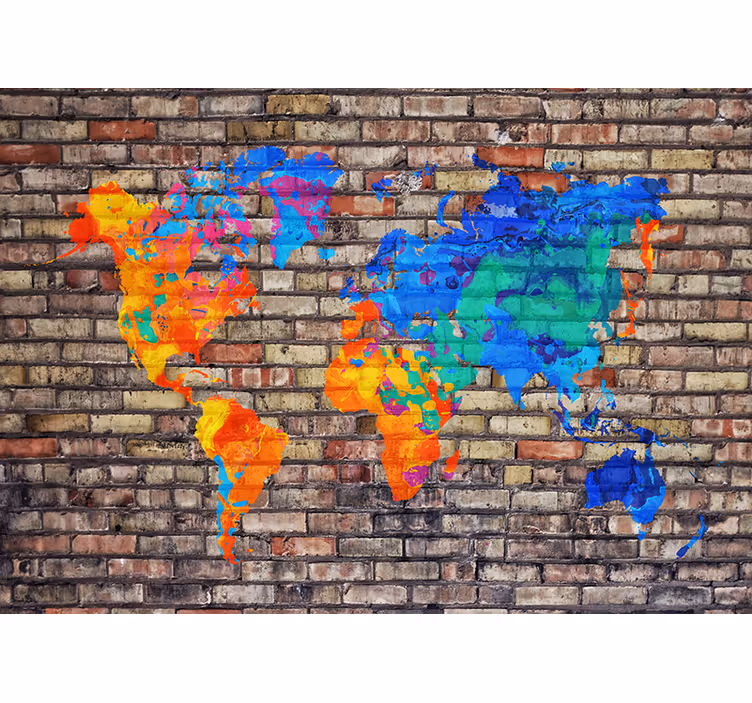 World map mural colorful geographic map - TenStickers