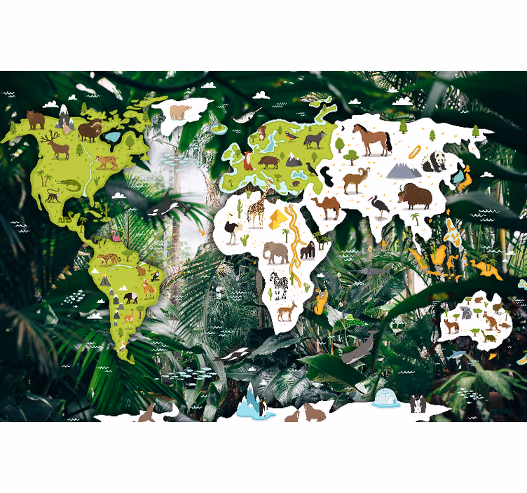 Animal world map world map mural - TenStickers