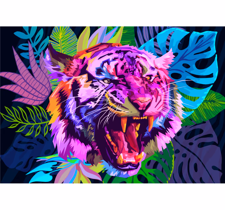 Animal mural colorful tiger head artwork - TenStickers